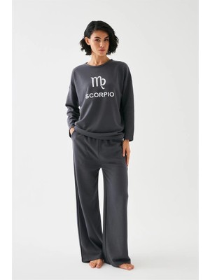 Çamaşır Kenti Moda Kadın Füme Akrep Burcu Oversize 2 Iplik Eşofman Ev Giyim Takımı Beruflic