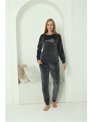 Çamaşır Kenti Moda Kadın Kadife Füme Pijama Takım Beruflic
