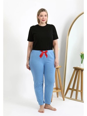 Çamaşır Kenti Moda Kadın Pamuklu Büyük Beden Alt Pijama Mavi Beruflic