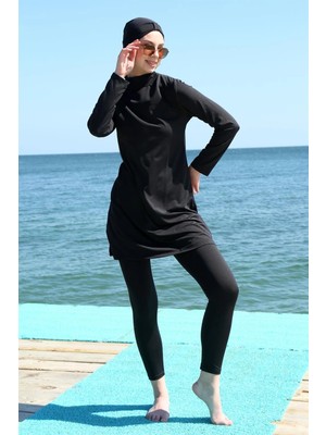 Çamaşır Kenti Moda Uzun Kol Likralı Siyah Tesettür Mayo Beruflic