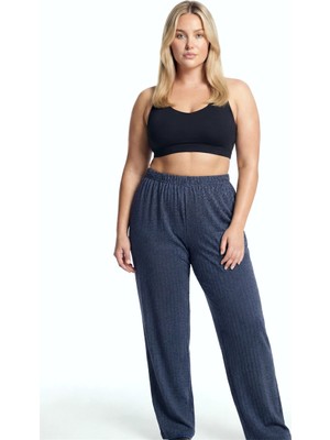 Çamaşır Kenti Moda Kadın Lacivert Büyük Beden Cepli Pijama Altı Rahat Kesim Esnek Bel Günlük Ev Giyim Alt Be