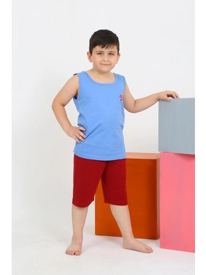 Çamaşır Kenti Moda Erkek Çocuk Sıfır Kol Şortlu Mavi Penye Pijama Takımı Beruflic