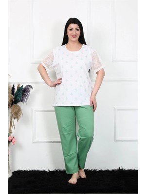 Çamaşır Kenti Moda Kadın 5xl-6xl-7xl-8xl Büyük Beden Kısa Kol Pijama Takım Beyaz Beruflic