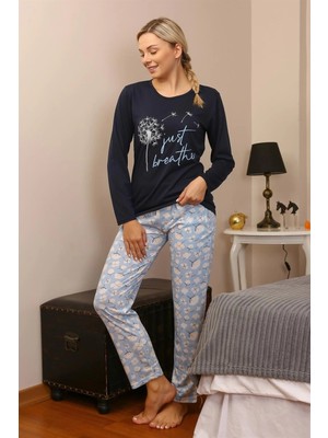 Çamaşır Kenti Moda Kadın Penye Uzun Kol Pijama Takım Laciver Beruflic