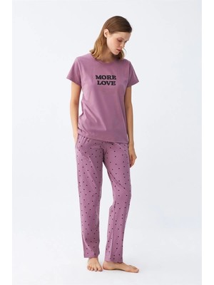 Çamaşır Kenti Moda Kadın Mor Yıldız Desenli Penye Kısa Kol Pijama Takımı Beruflic