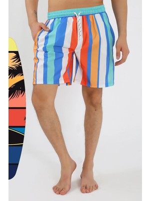 Çamaşır Kenti Moda Erkek Desenli Fermuar Cepli Deniz Şortu Mavi Beruflic