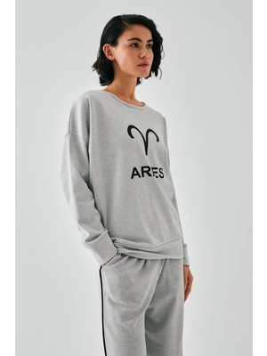 Çamaşır Kenti Moda Kadın Gri Koç Burcu Oversize 2 Iplik Eşofman Ev Giyim Takımı Beruflic