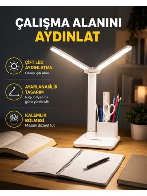 Nemere İthalat Kısılabilir LED Masa Lambası – Kalemlik ve Telefon Standlı, Göz Yormayan Işık Yeni Nesil Ne