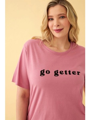 Çamaşır Kenti Moda Kadın Somon Go Getter Yazılı Büyük Beden Pijama Takımı Beruflic