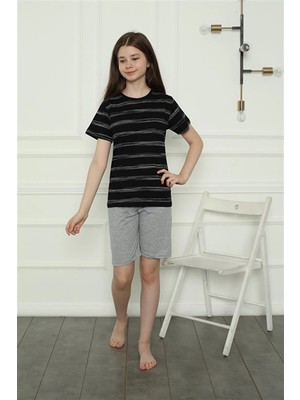Çamaşır Kenti Moda Kız Çocuk Penye Şortlu Pijama Takım Siyah Beruflic
