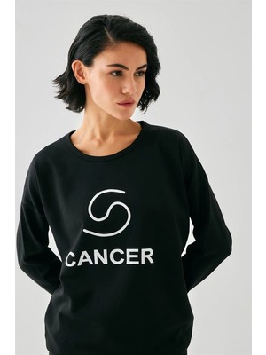 Çamaşır Kenti Moda Kadın Siyah Yengeç Burcu Oversize 2 Iplik Eşofman Ev Giyim Takımı Beruflic