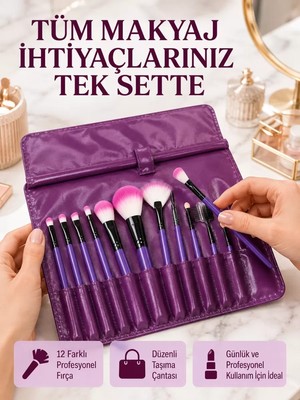Nemere İthalat Yumuşak Fiber Kıllardan Oluşan 12'li Makyaj Fırçası Seti Göz Farı Allık ve Kontür Için N
