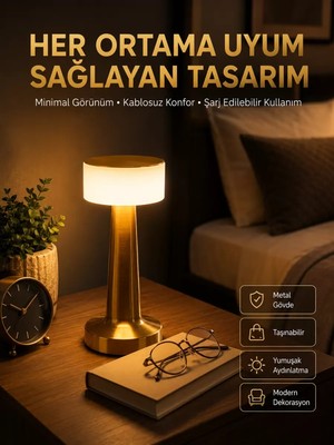 Nemere İthalat Kablosuz Renkli Masa ve Gece Lambası Altın Rengi Dokunmatik LED Lamba Nemere Ithalat