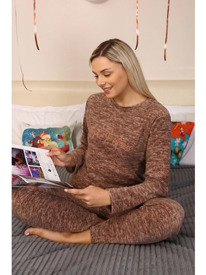 Çamaşır Kenti Moda Polar Kadın Pijama Takımı Sütlü Kahve Beruflic