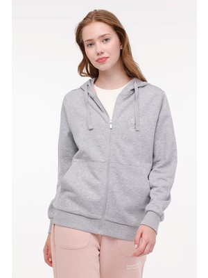 Lumberjack Hoodıe Fz It Logo Basıc Gri Kadın Eşofman Üstü