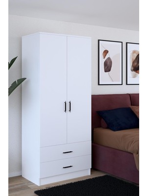 Ayrex 2 Kapılı 2 Çekmeceli Gardırop/beyaz