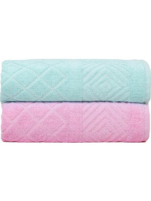 Ayrex Pamuklu El Yüz Havlusu 2'li Set 50 x 90 Cm. (Yeşil-Pembe)