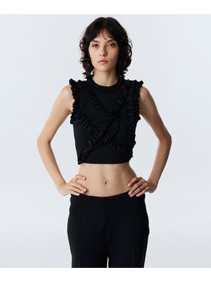 Twist Fırfır Şeritli Crop Triko TW6260050174001