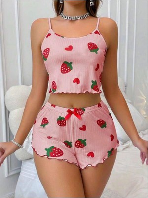 Serenda Desenli Örme Şortlu Pijama Takım