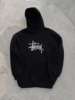 Velmora Fashion Erkek Üç Iplik Kapşonlu Baskılı Sweatshirt - Siyah