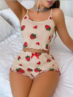 Serenda Desenli Örme Şortlu Pijama Takım