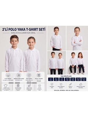 Secret Touch 2'li Paket Kız Erkek Çocuk %100 Pamuk Lakos Uzun Kollu Polo Yaka Okul Tişörtü