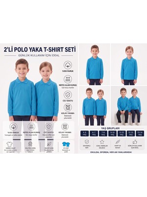 Secret Touch 2'li Paket Kız Erkek Çocuk %100 Pamuk Lakos Uzun Kollu Polo Yaka Okul Tişörtü