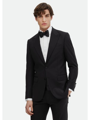 Ramsey Siyah Düz Thin&taller Slim Fit Kruvaze Yaka Dokuma Smokin Takım Elbise