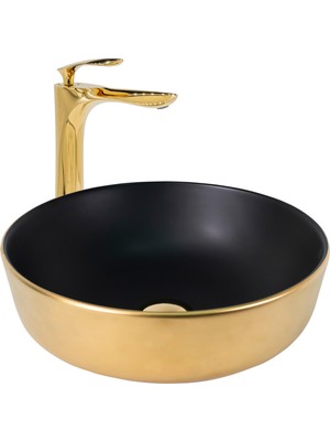 Paluci  Lisa Matt Black Gold Yuvarlak Lavabo