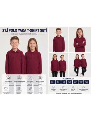 Secret Touch 2'li Paket Kız Erkek Çocuk %100 Pamuk Lakos Uzun Kollu Polo Yaka Okul Tişörtü