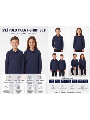 Secret Touch 2'li Paket Kız Erkek Çocuk %100 Pamuk Lakos Uzun Kollu Polo Yaka Okul Tişörtü