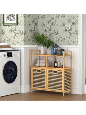 Ayrex Bambu 2 Kapaklı 240 Lt Çamaşır Dolabı Çamaşır Sepeti Banyo Düzenleyici 90X82,5X33 cm