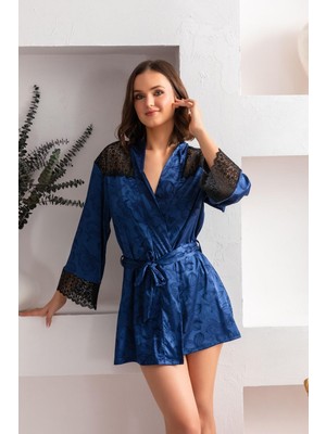 Beruflic Kuşaklı Mini Boy Sabahlık Lacivert Under Moda
