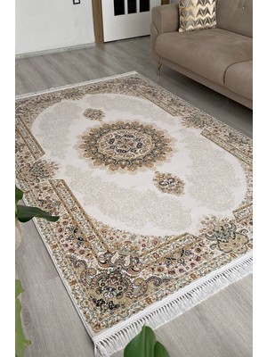 Gülcem Home Hanzade, Osmanlı Melodi Ipeksi Yün Tuşeli Triko Akrilik Saraylı Oturma Odası ve Salon Halısı