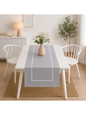 Ödel Home Buldan Keteni Dantelli Runner, Konsol, Sehpa Örtüsü-Gri