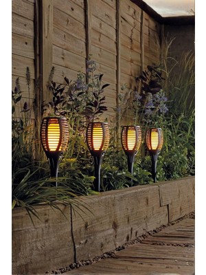 Ayrex 4 Adet Alev Efektli Meşale Solar LED Güneş Enerjili Bahçe Lambası Aydınlatması Armatür