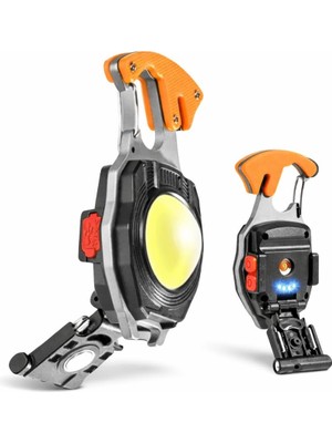 Ayrex Wodimark Çok Fonksiyonlu Şarjlı LED Kamp Feneri, USB Çakmaklı, Cam Kırıcı, Kemer Kesic