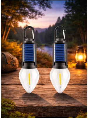 Ayrex Mr 2'li Set Güneş Enerjili LED Kamp Lambası – USB Şarjlı, Taşınabilir Askılı 3 Mod