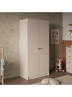 Bimossa KG2130 Daffy Iki Kapaklı Gardırop Kumtaşı - Askılı ve Raflı Geniş Iç Hacimli Bebek Odası Gardırobu