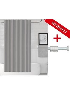 Ayrex Tropik Home Gri Banyo Perdesi Askı Hediyeli 180X200CM Tek Kanat Duş Perdesi, Renkli Banyo Du