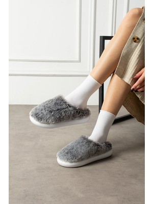 Footfrenzy Kadın Kışlık Sıcak Tüy Detaylı Konforlu Kapalı Eva Taban Ev Pandufu Terliği