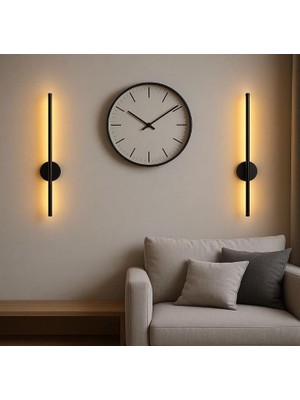 Ayrex Modern Dekoratif LED Duvar Aplik 66 cm Günışığı Siyah 1 Adet (Pilli) / Pilli