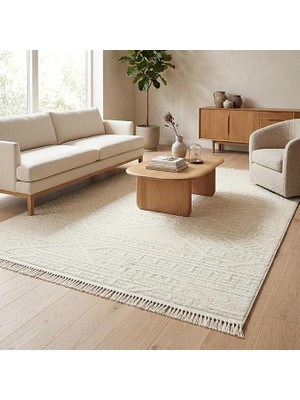Ayrex Aden Levini Dokuma Halı / Makinede Yıkanabilir / Modern Halı / Kilim ve Yolluk / Krem / 80
