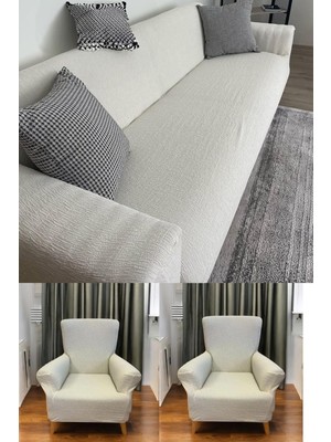 Ayrex Bibaha Jakarlı Düz Desen 3 3 1 1 Lastikli Koltuk Örtüsü Takımı Kanepe Çekyat Örtüsü