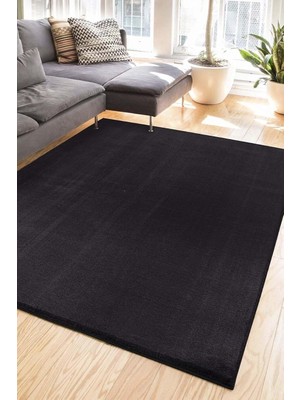 Ayrex Tropikal Home Lüx Post Peluş Kesme Halı Yolluk Kaymaz Taban Yıkanabilir Pofuduk Siyah, Siy