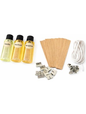 Ayrex Ns-Era Mum Yapım Seti 30 ml Paçuli 30 ml Vanilya ve 30 ml Bergamot Esans, Ahşap Fitil ve I