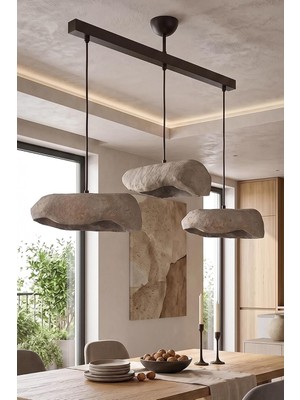 Ayrex Stonelith Handmade 3'lü Karbon Beton Avize / El Yapımı, Modern Endüstriyel Tasarım / 60X6