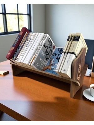 Ayrex Masaüstü Portatif Işlemeli Desenli Kitaplık 45 cm x 14,5 cm x 21 cm (Hareli Ceviz - Ikra