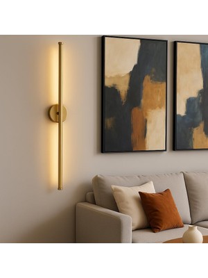 Ayrex Netzy Modern Kablosuz Pilli LED Aplik, Eskitme Gold 70 Cm, Gün Işığı, 1 Adet 9V Pil Dahil