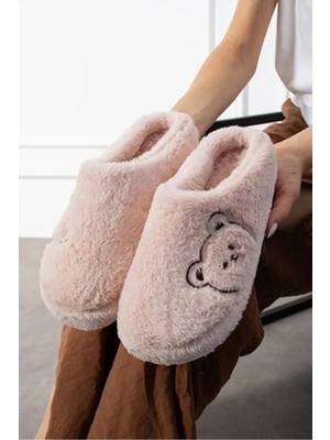 Footfrenzy Ayıcık Nakışlı Kadın Yumuşak Peluş Içi Tüylü Çeyiz Bohça Gelin Ev Terliği
